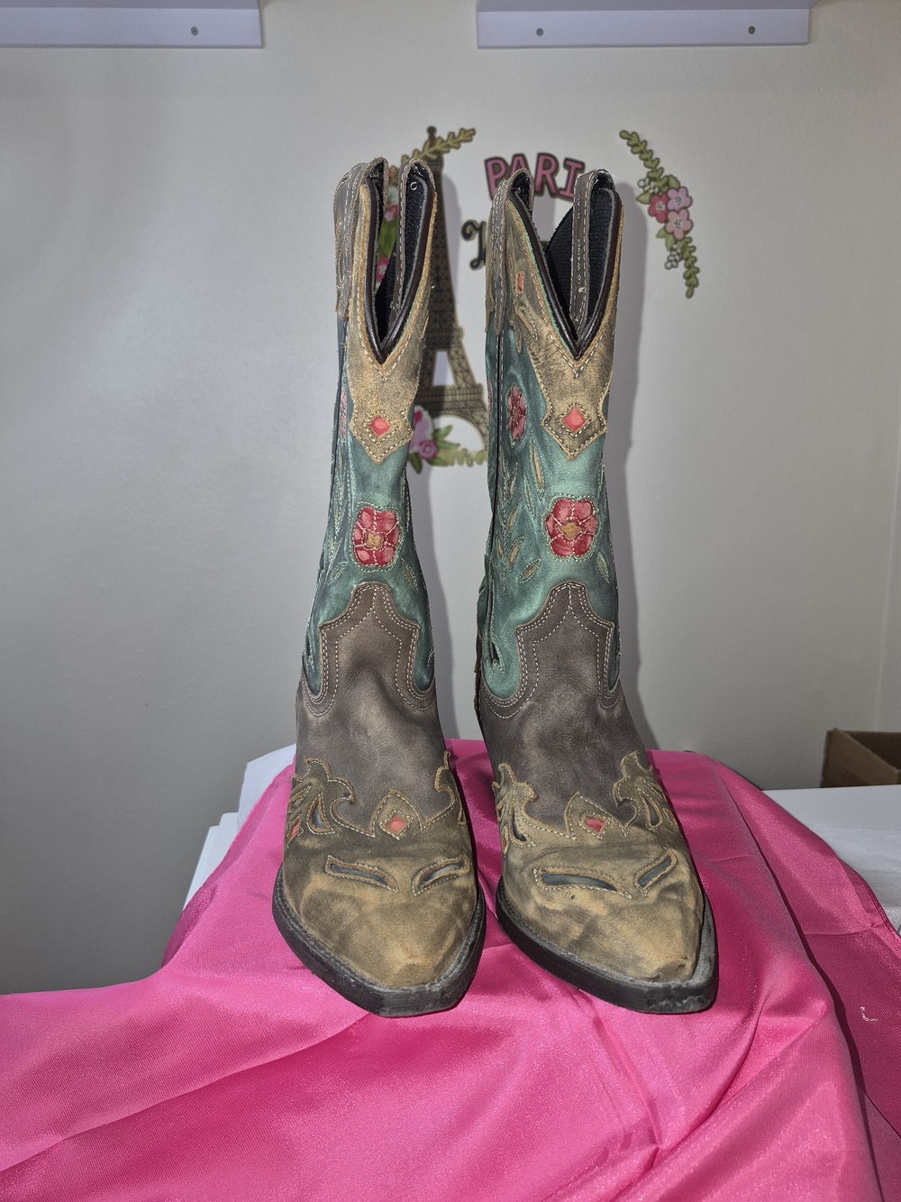 Laredo Brown and Teal Embroidered Western Heeled Boots